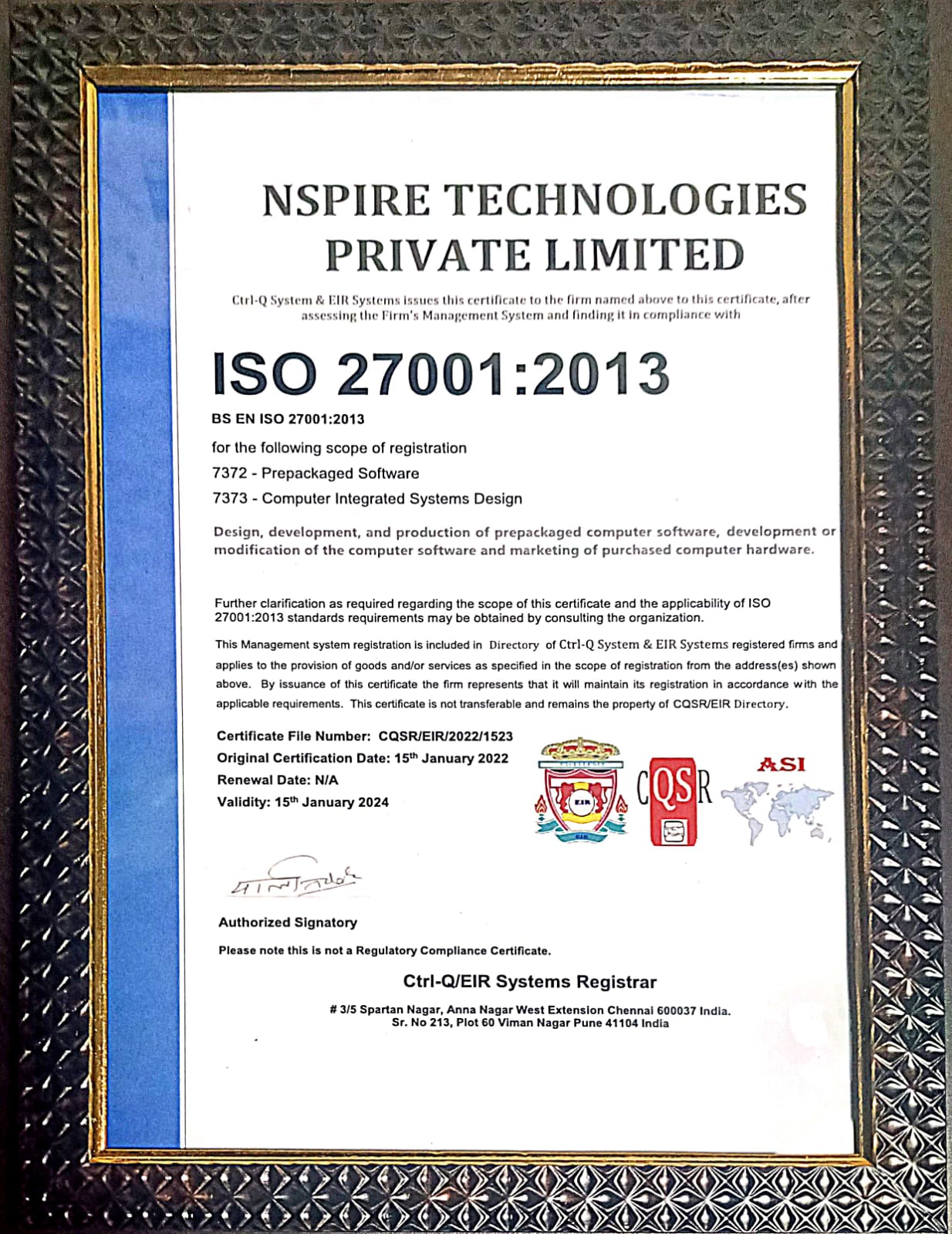 Nspire Technologies ISO 27001 2013